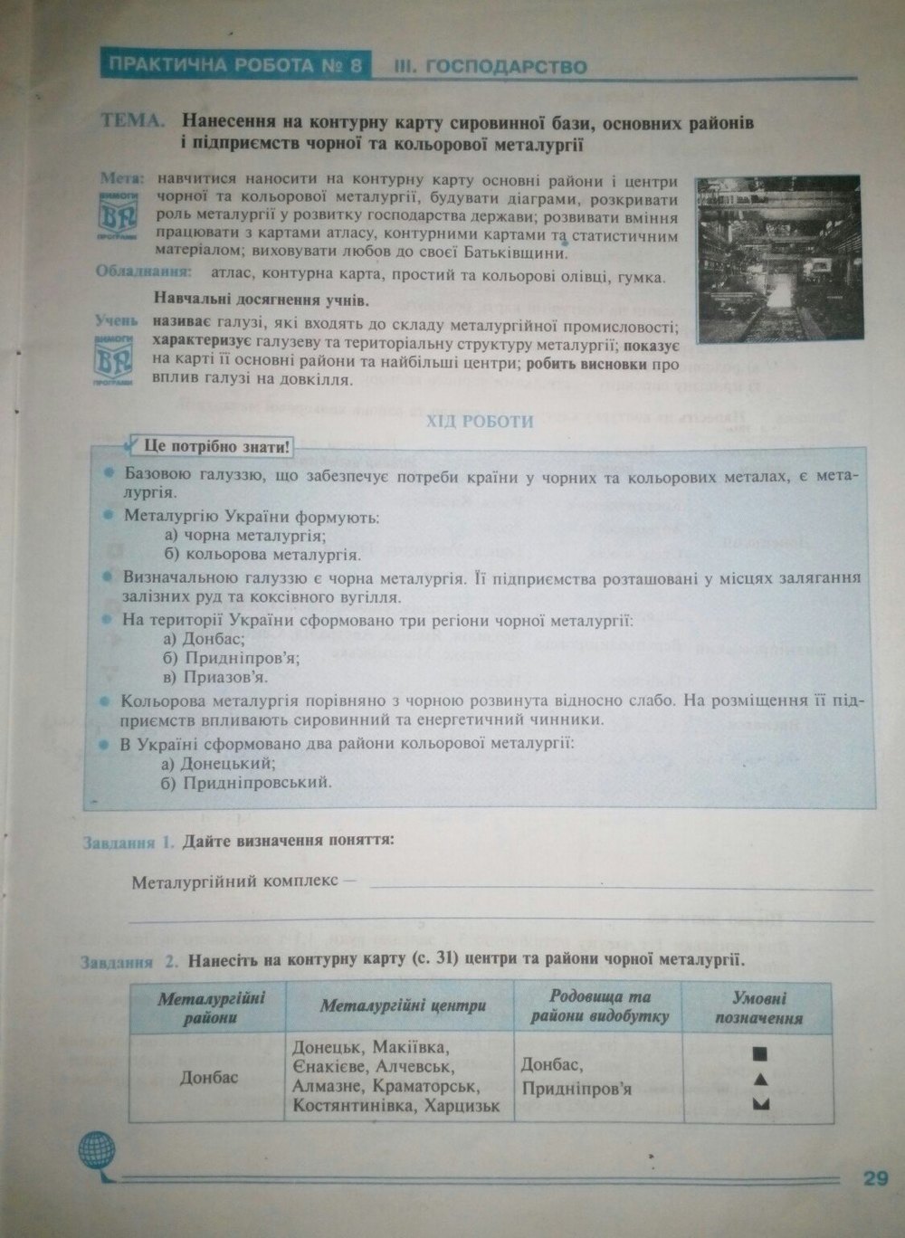 Робочий зошит з географії 9 клас. Економічна і соціальна географія України. Практикум Страница str29