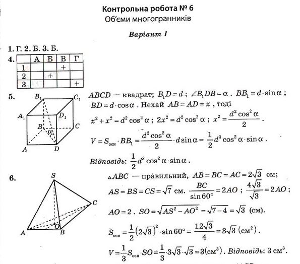 Тест-контроль. Алгебра і початки аналізу + Геометрія 11 клас Роганін О. М. Вариант 11