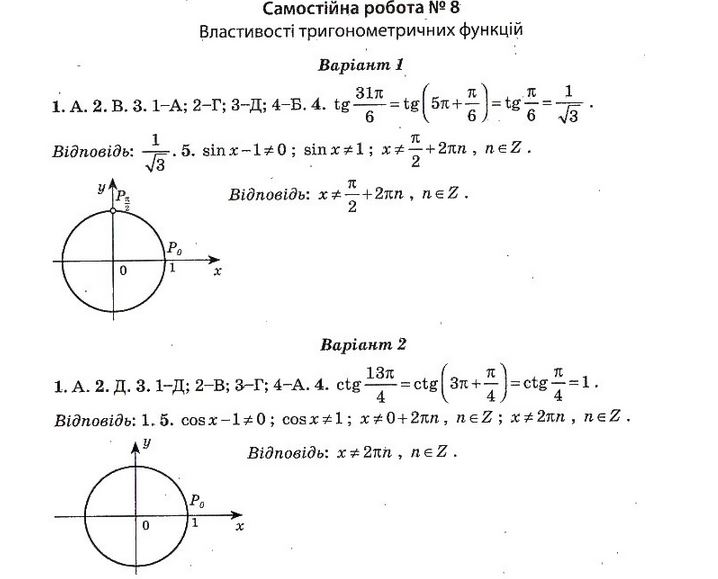 Тест-контроль. Алгебра і початки аналізу + Геометрія 10 клас Роганін О. М. Задание 8