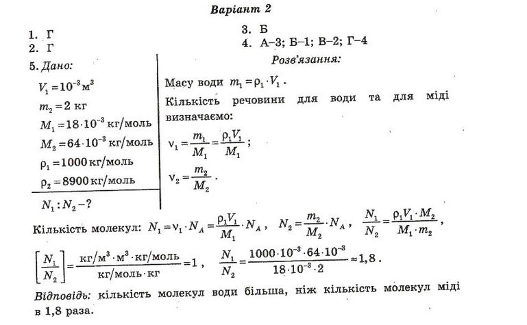 Тест-контроль. Фізика 10 клас Чертіщева М. О., Вялих Л. І. Вариант 2