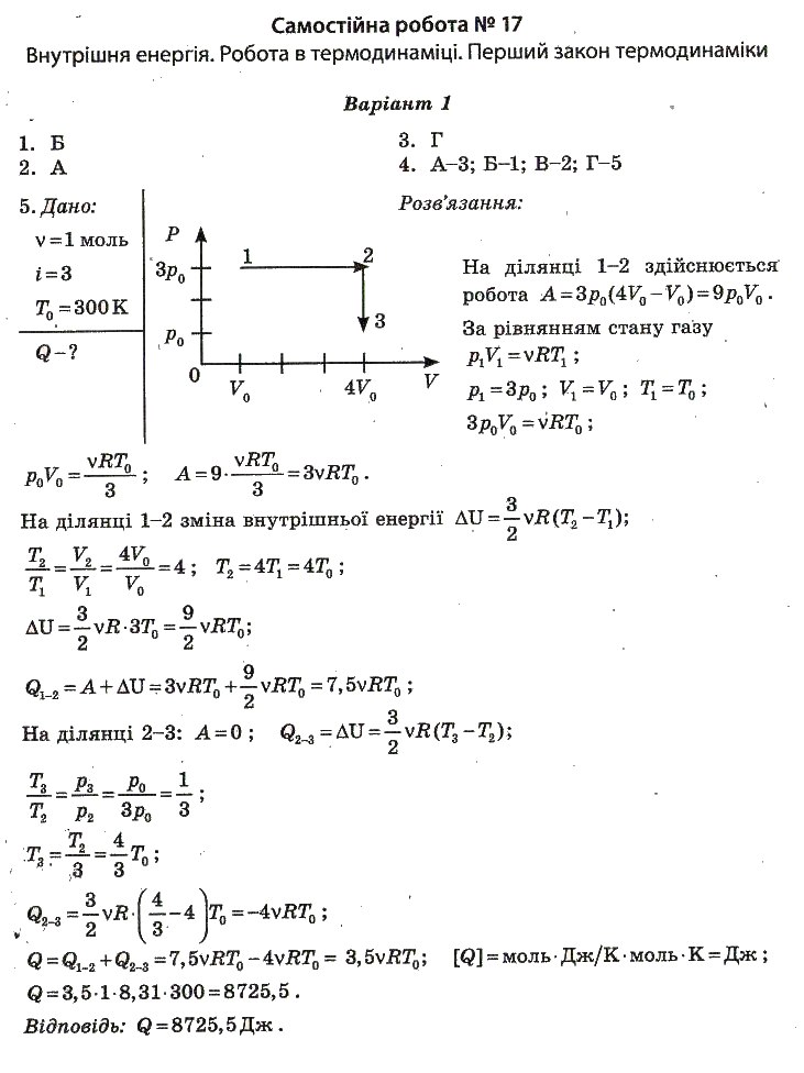 Тест-контроль. Фізика 10 клас Чертіщева М. О., Вялих Л. І. Вариант 1