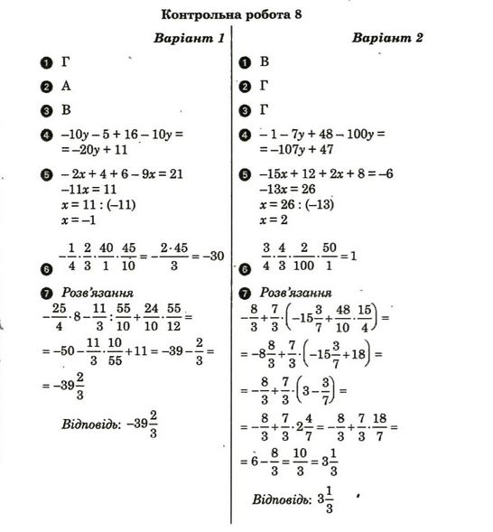 Математика 6 клас. Комплексний зошит для контролю знань. Відповіді Стадник Л.Г. Вариант 121