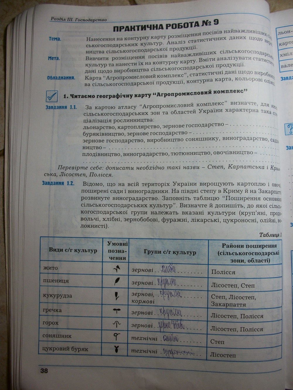 Робочий зошит з географії 9 клас. Економічна і соціальна географія України. Практикум з курсу Думанська Г.В. Страница str38