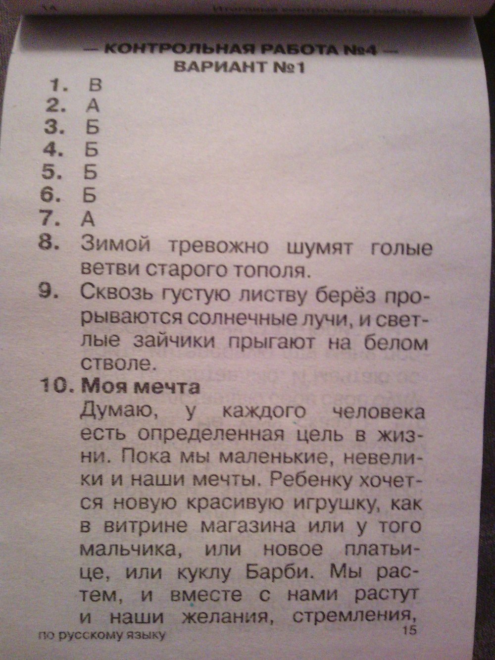 Рабочая тетрадь по русскому языку 4 класс. Тесты  Страница str15