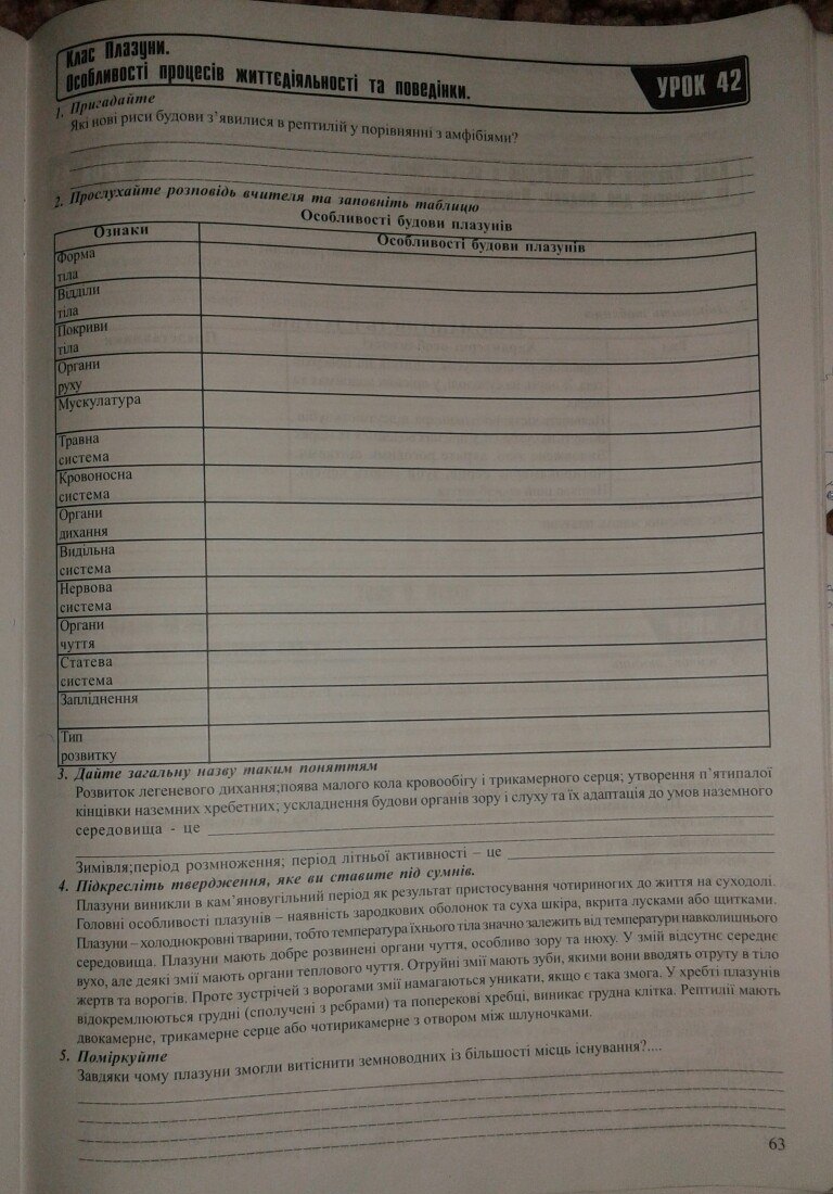 Робочий зошит з біології 8 клас відповіді Поліщук Н.М. Страница 63