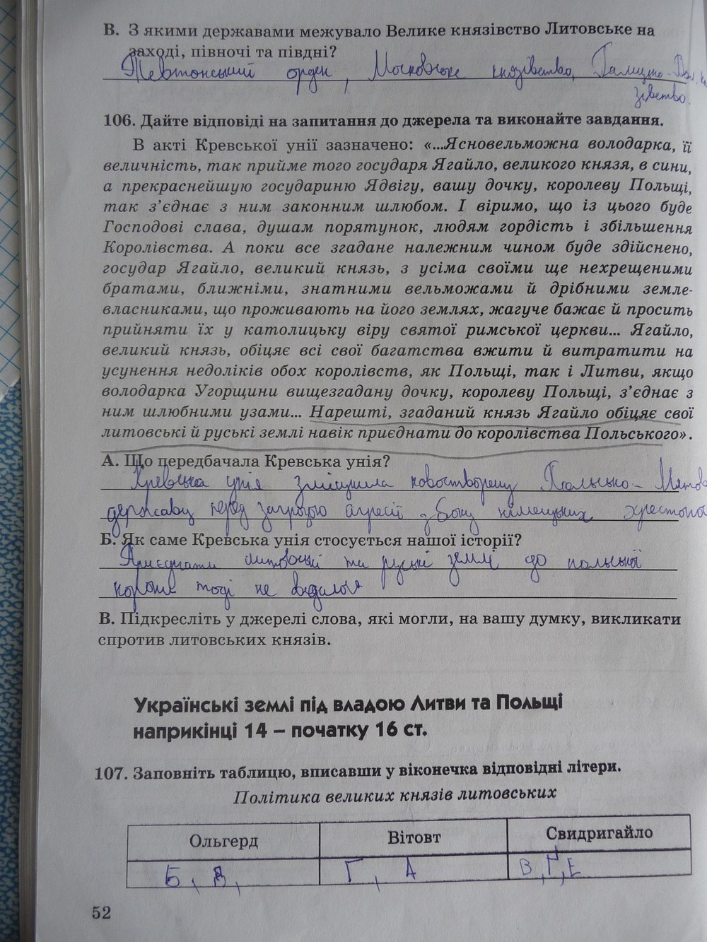 Робочий зошит до підручника Історія України 7 клас В. Власов Страница 52