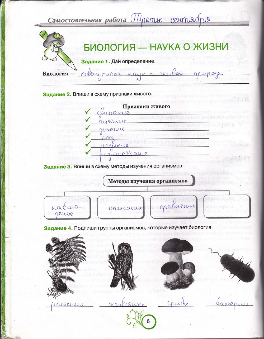 Робочий зошит з біології 6 клас відповіді. Рабочая тетрадь по биологии 6 класс О.А. Андерсон Страница 6