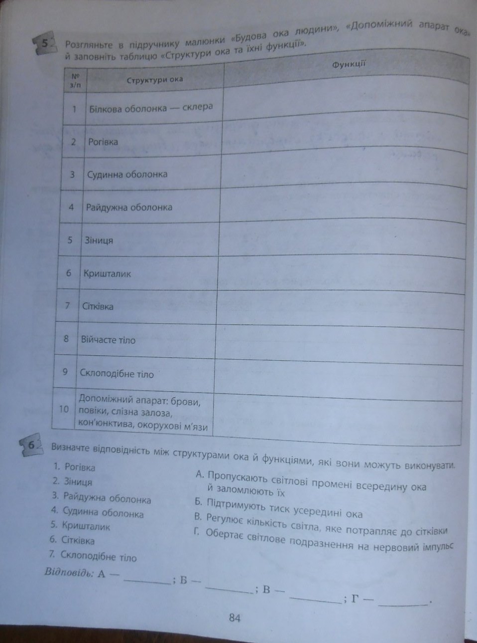 Робочий зошит з біології 9 клас відповіді Т.С. Котик, О.В. Тагліна Страница 84