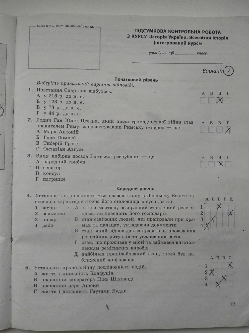 Робочий зошит з історії 6 клас. Історія України. Всесвітня історія. Підсумкові контрольні роботи Святокум Страница 17