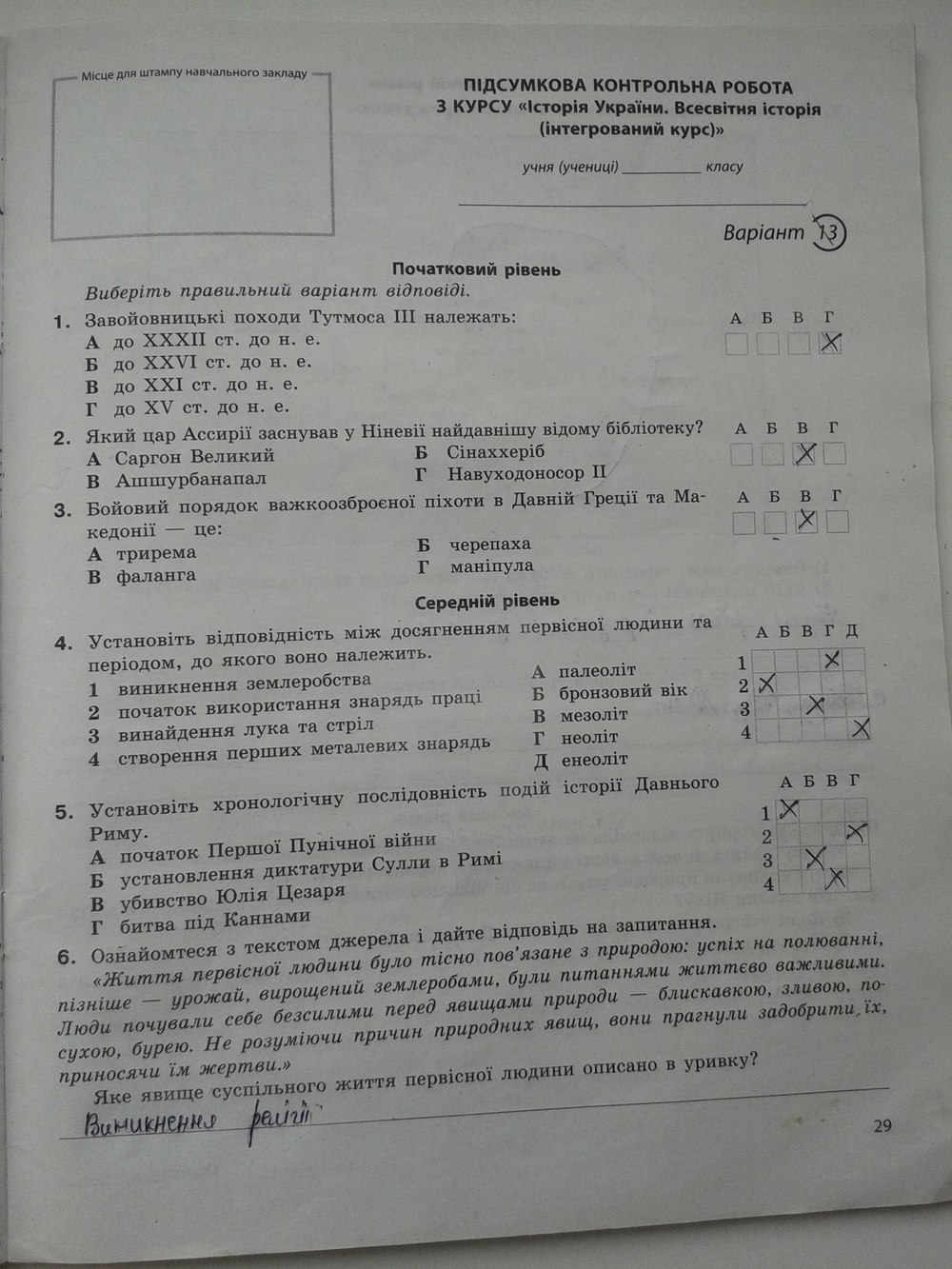 Робочий зошит з історії 6 клас. Історія України. Всесвітня історія. Підсумкові контрольні роботи Святокум Страница 29