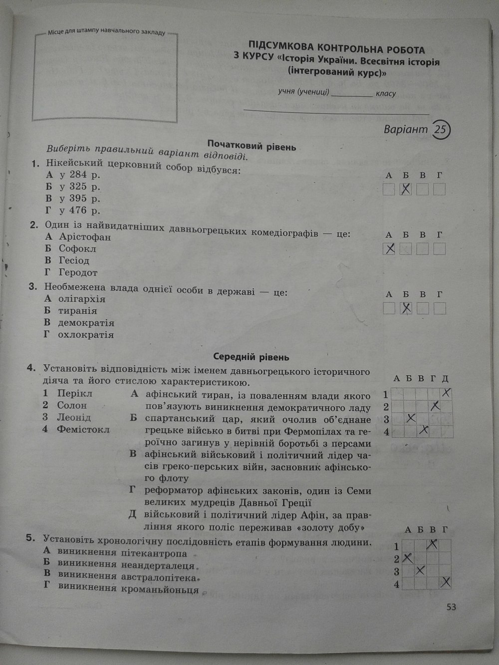 Робочий зошит з історії 6 клас. Історія України. Всесвітня історія. Підсумкові контрольні роботи Святокум Страница 53