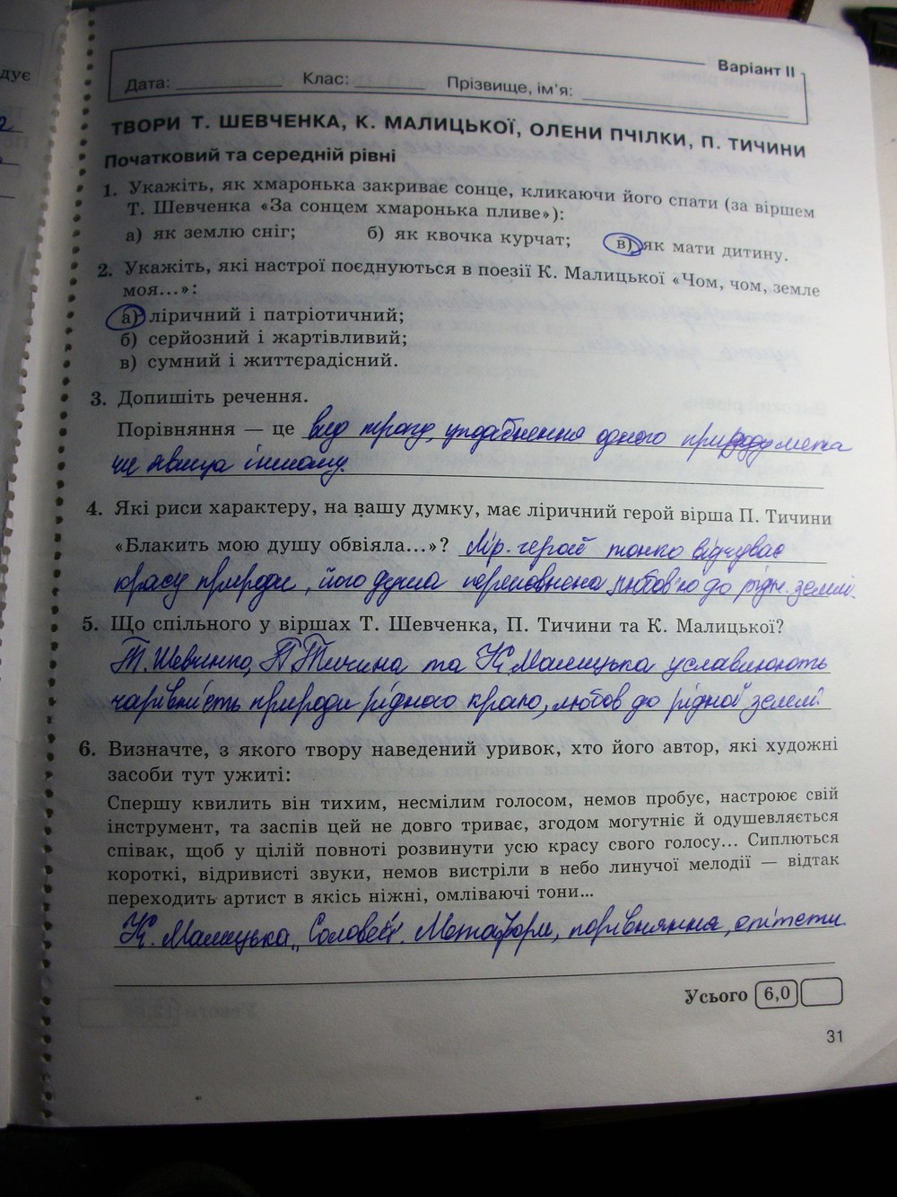 Українська література 5 клас. Комплексний заліковий зошит Паращич В. В. Страница 31