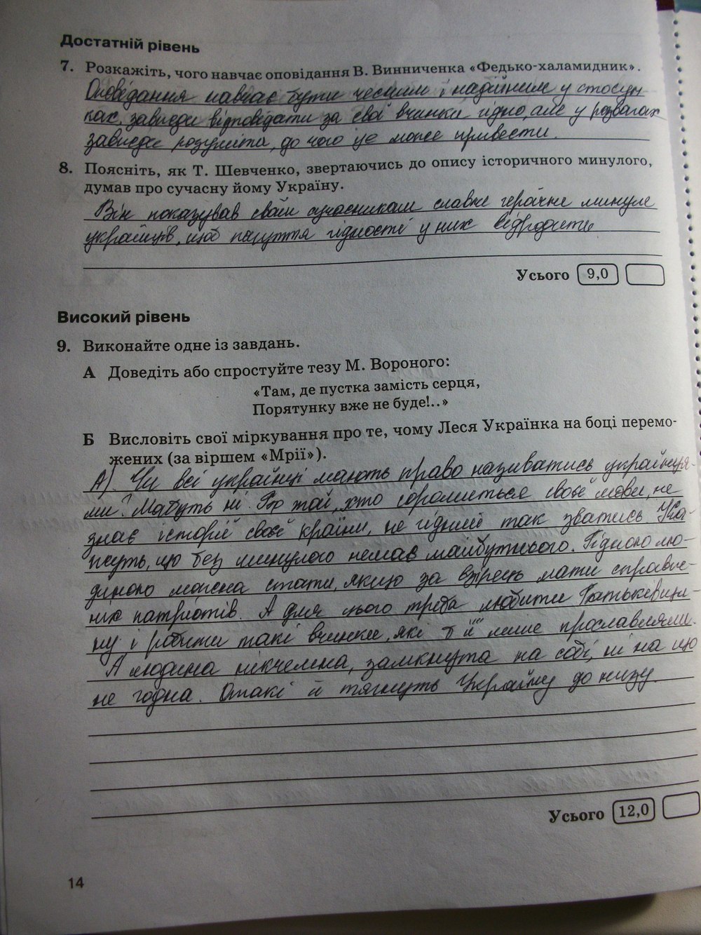 Робочий зошит з української літератури 6 клас. Комплексний зошит для контролю знань Паращич В. В. Страница 14