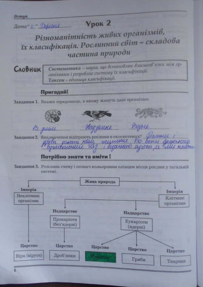 Робочий зошит з біології 7 клас Мирна Л.А., Бітюк М.Ю., Віркун В.О., Яценко С.П. Страница 6