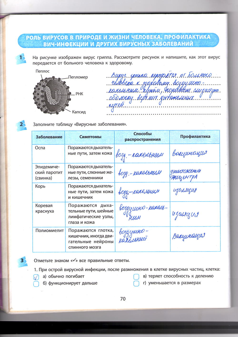 Рабочая тетрадь по биологии 10 класс  Котик Таглина  Страница 70