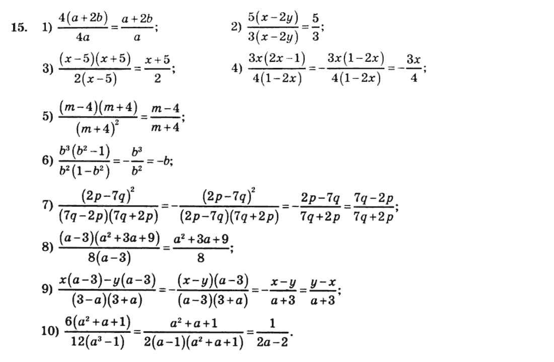 Алгебра 8 клас. Збірник Мерзляк А.Г., Полонський В.Б., Рабінович Ю.М., Якір М.С. Вариант 15