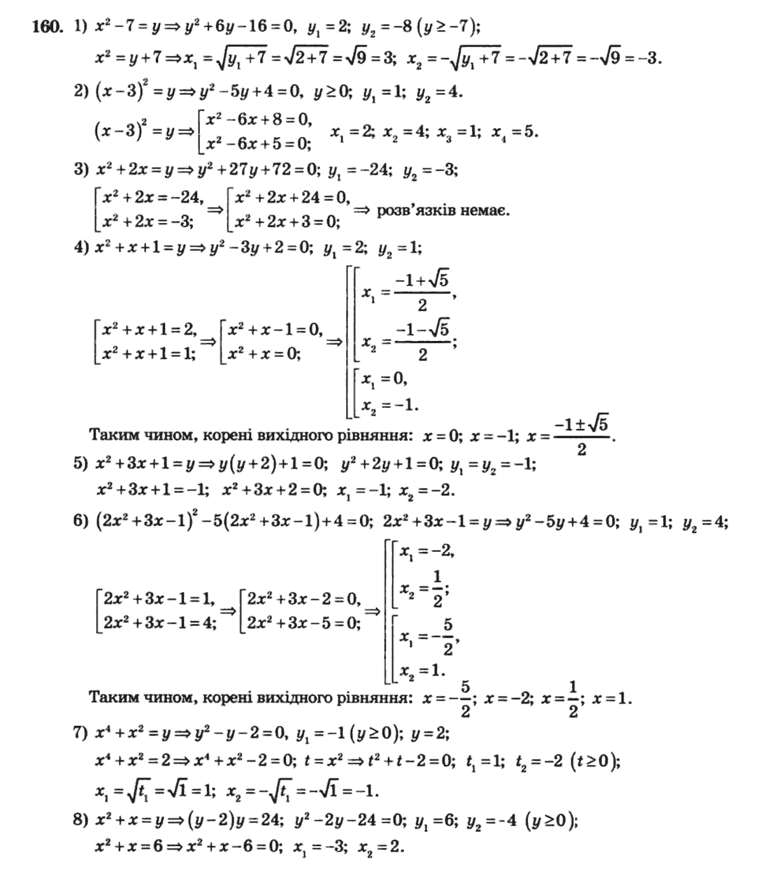 Алгебра 8 клас. Збірник Мерзляк А.Г., Полонський В.Б., Рабінович Ю.М., Якір М.С. Вариант 160