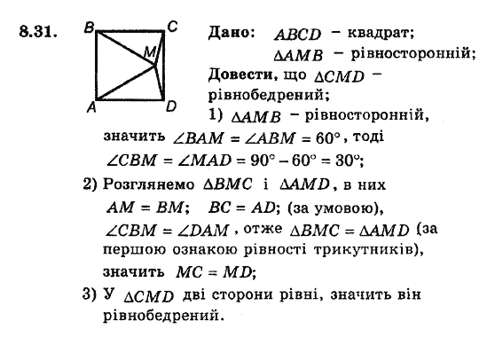Геометрія 8. Для класів з поглибленним вивченням математики Мерзляк А.Г., Полонський В.Б., Якір М.С. Задание 831