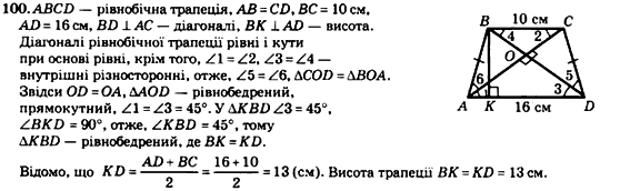 Геометрія 8 клас. Збірник Мерзляк А.Г., Полонський В.Б.,  Рабінович Ю.М., Якір М.С. Вариант 100