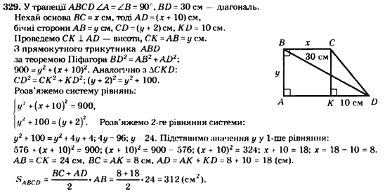 Геометрія 8 клас. Збірник Мерзляк А.Г., Полонський В.Б.,  Рабінович Ю.М., Якір М.С. Вариант 329