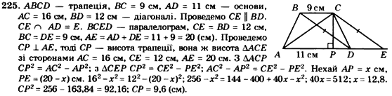 Геометрія 8 клас. Збірник Мерзляк А.Г., Полонський В.Б.,  Рабінович Ю.М., Якір М.С. Вариант 225