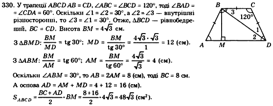 Геометрія 8 клас. Збірник Мерзляк А.Г., Полонський В.Б.,  Рабінович Ю.М., Якір М.С. Вариант 330