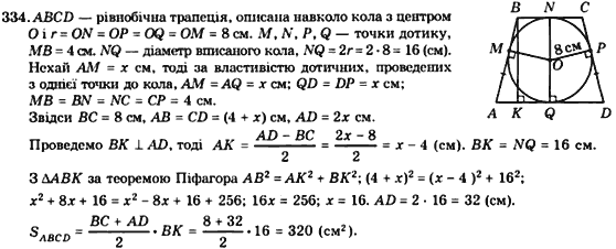 Геометрія 8 клас. Збірник Мерзляк А.Г., Полонський В.Б.,  Рабінович Ю.М., Якір М.С. Вариант 334