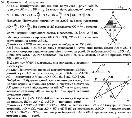 Геометрія 8 клас. Збірник Мерзляк А.Г., Полонський В.Б.,  Рабінович Ю.М., Якір М.С. Вариант 59