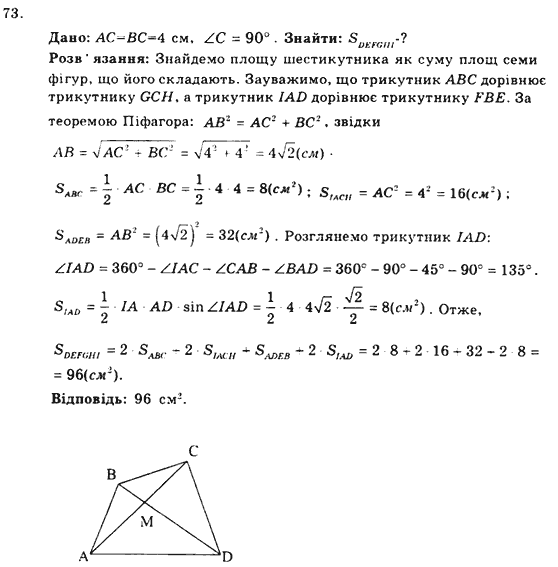 Геометрія 9 клас. Збірник задач і контрольних робіт Мерзляк А.Г., Полонський В.Б., Рабінович Ю.М., Якір М.С. Вариант 73